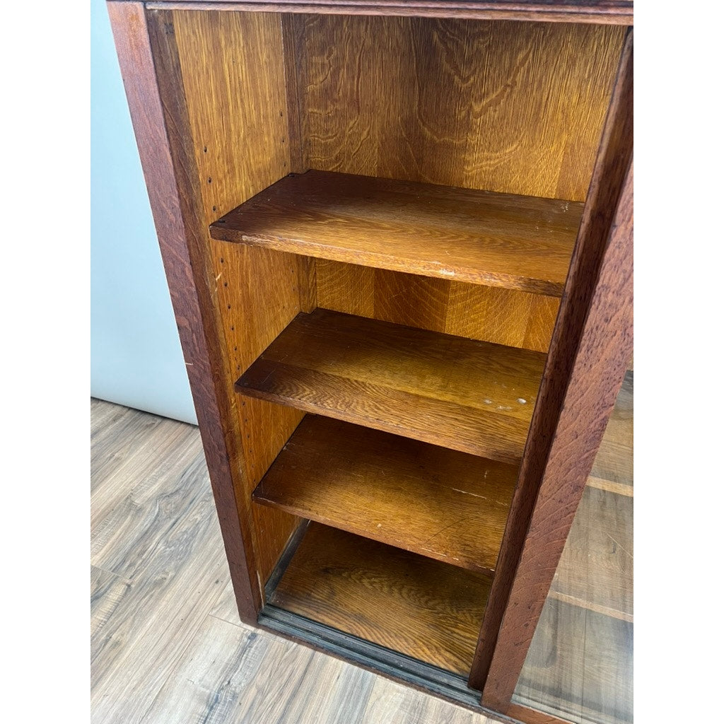 Antique Tiger Oak Glass Door Bookcase c. 1920
