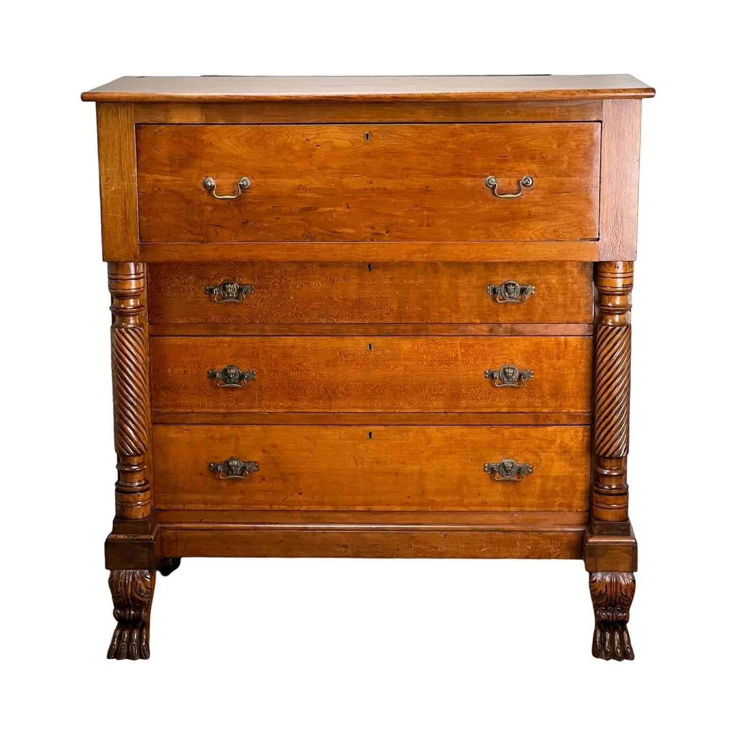 Antique Cherry Late Federal Paw Foot Four Drawer Chest c. 1840