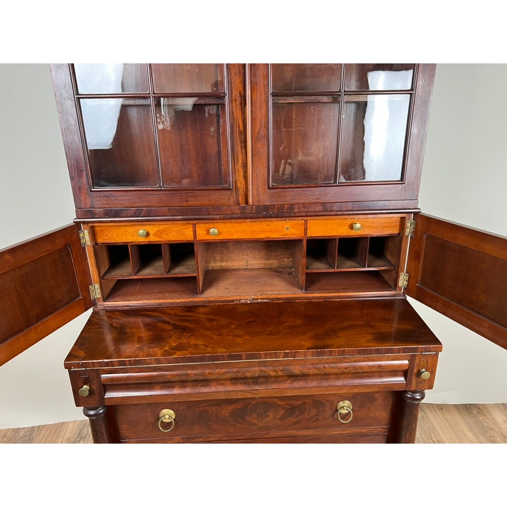 Antique Late Federal Period Mahogany Plantation Secretary and Bookcase c. Late 1830s