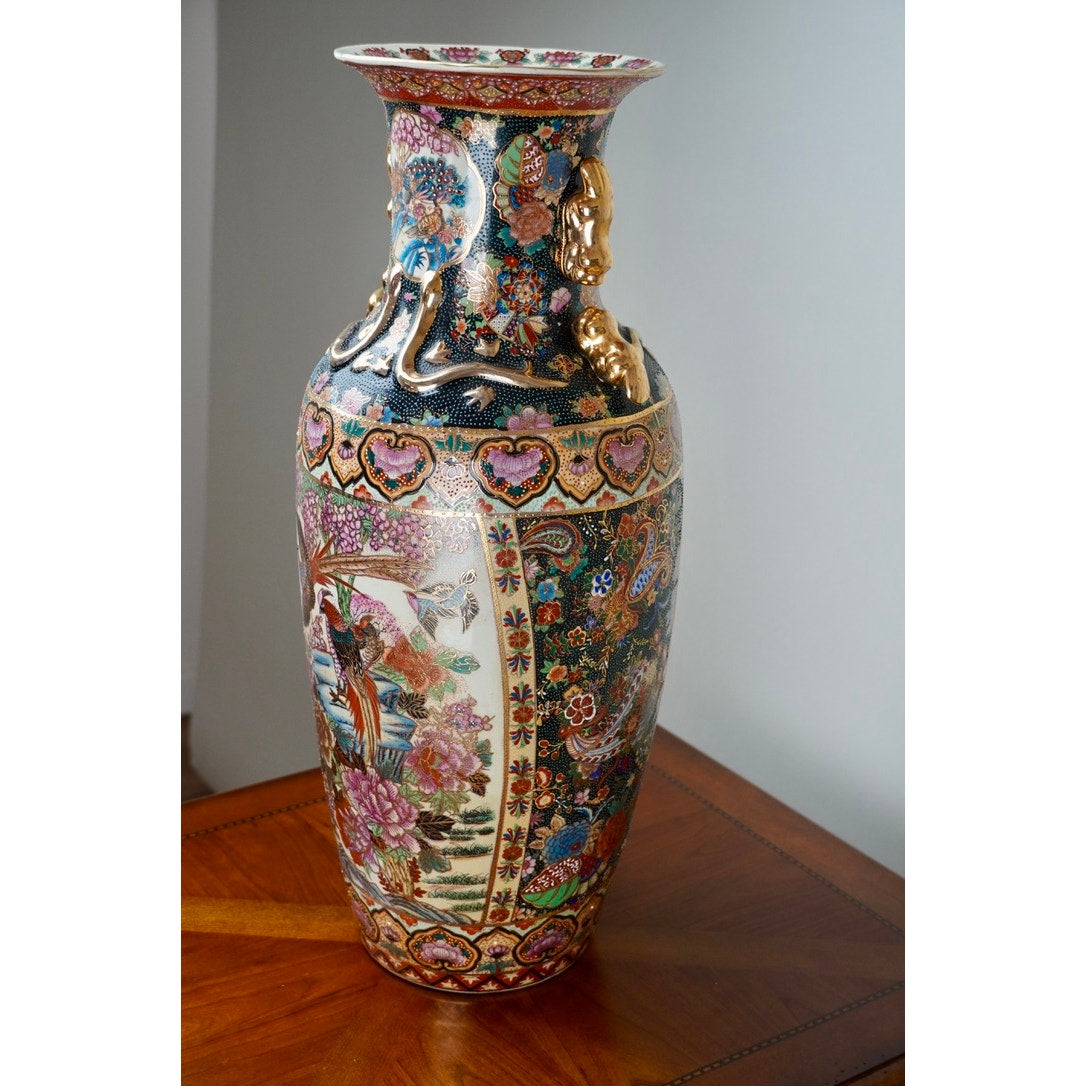 Antique Japanese Satsuma Style 24” Porcelain Vase c. Early 20th Century