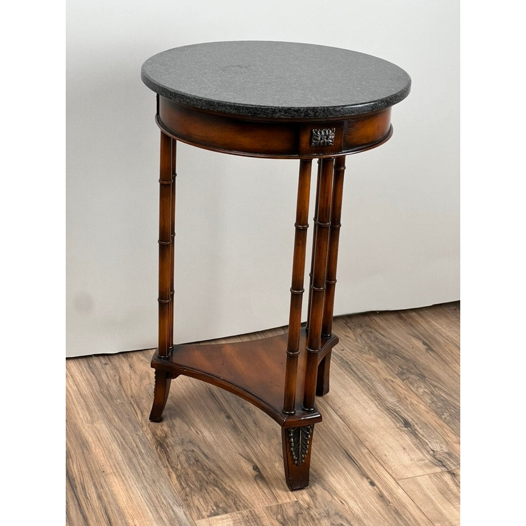 Vintage Round Granite Top Accent Table with Bamboo Style Legs