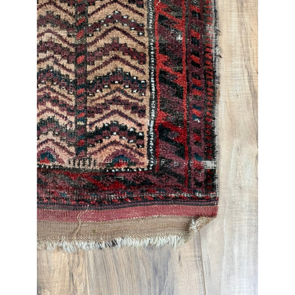 Antique Baluch Tribal Rug Mat with Chevron Field, Southeast Persia or Western Afghanistan, c. Late 19th Century – 1’5 x 3’3