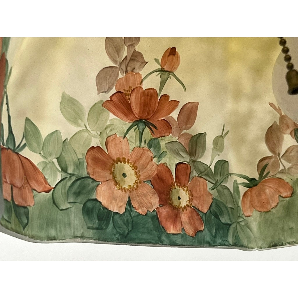 Antique Handel Reverse Painted Table Lamp with Flowers and Butterflies c. Early 20th Century