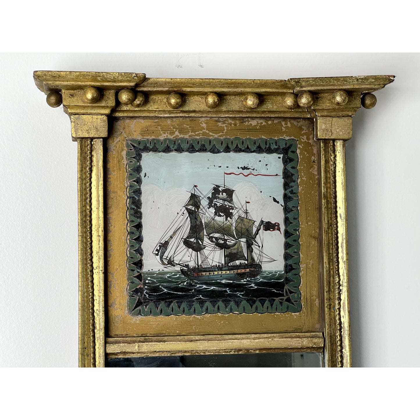 Antique Diminutive Reverse Painted Federal Wall Mirror c. 1820