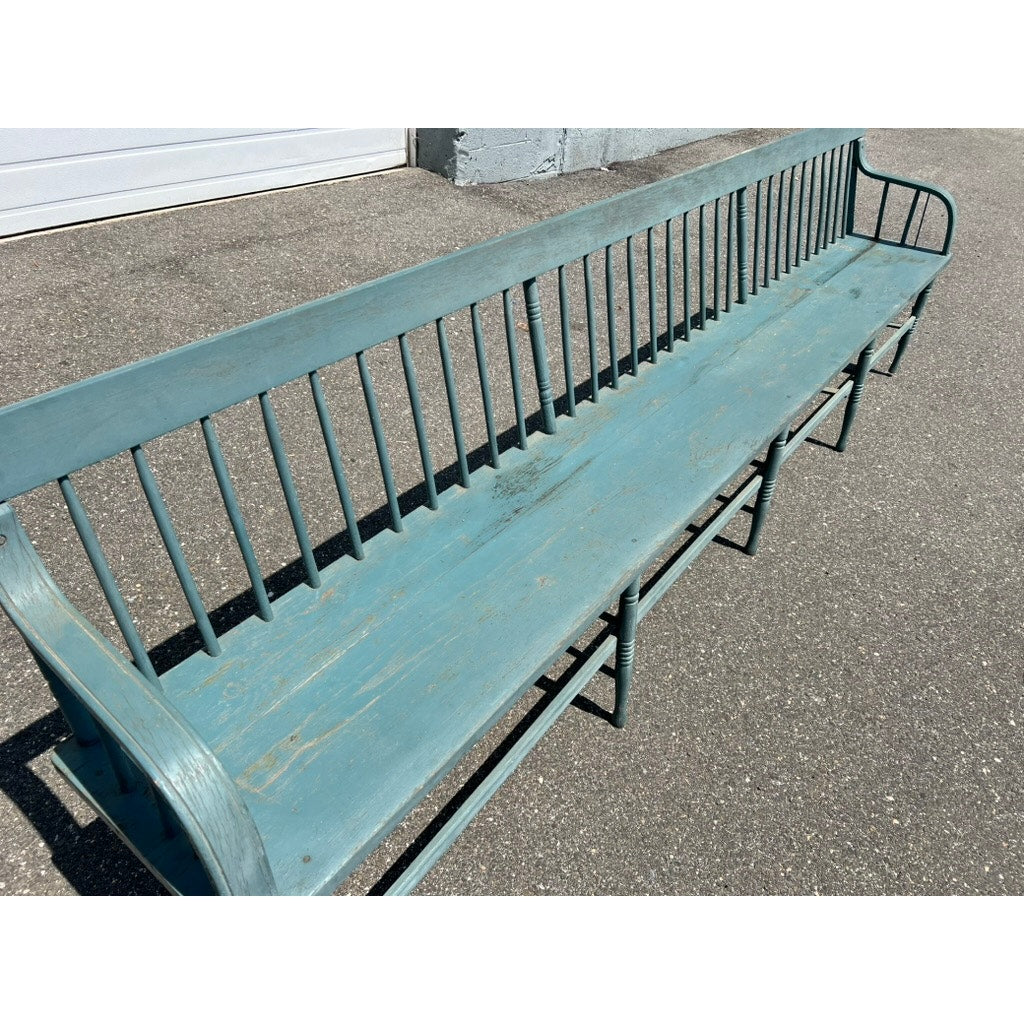 Antique 10’ Deacon’s Bench in Older Slate Blue Paint c. Mid 19th Century