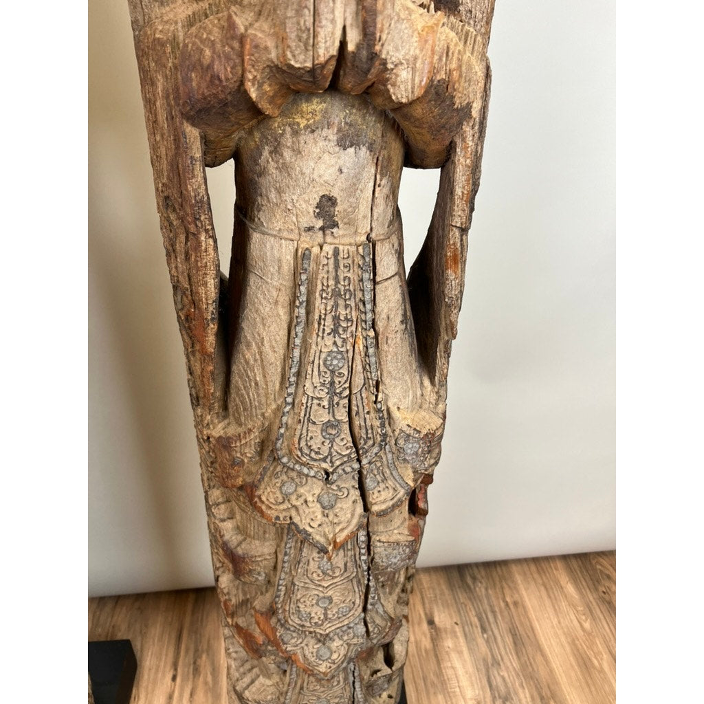 Antique Burmese Teak Monastic Attendants or Guardian Angels c. 19th Century