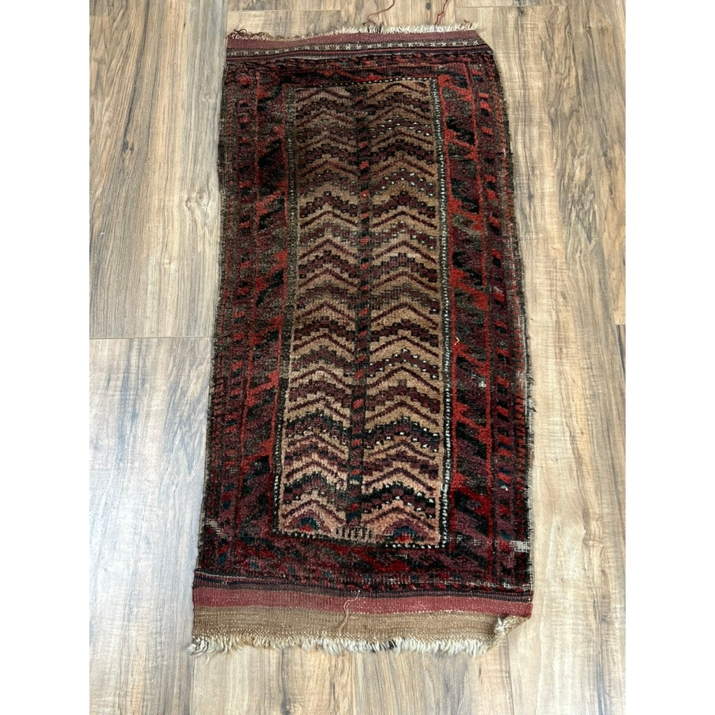 Antique Baluch Tribal Rug Mat with Chevron Field, Southeast Persia or Western Afghanistan, c. Late 19th Century – 1’5 x 3’3