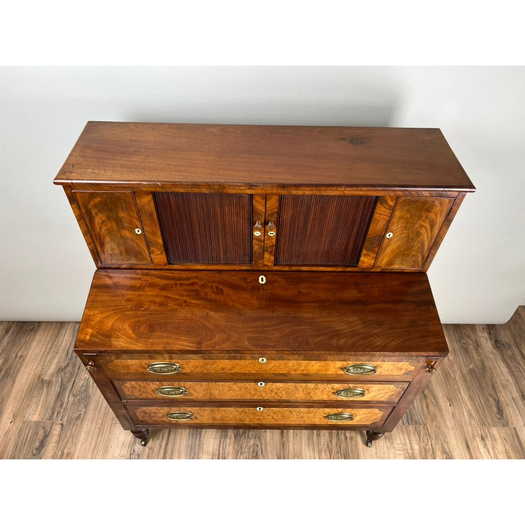 Antique Federal Period Tambour Secretary in Mahogany and Birdseye Maple c. 1800