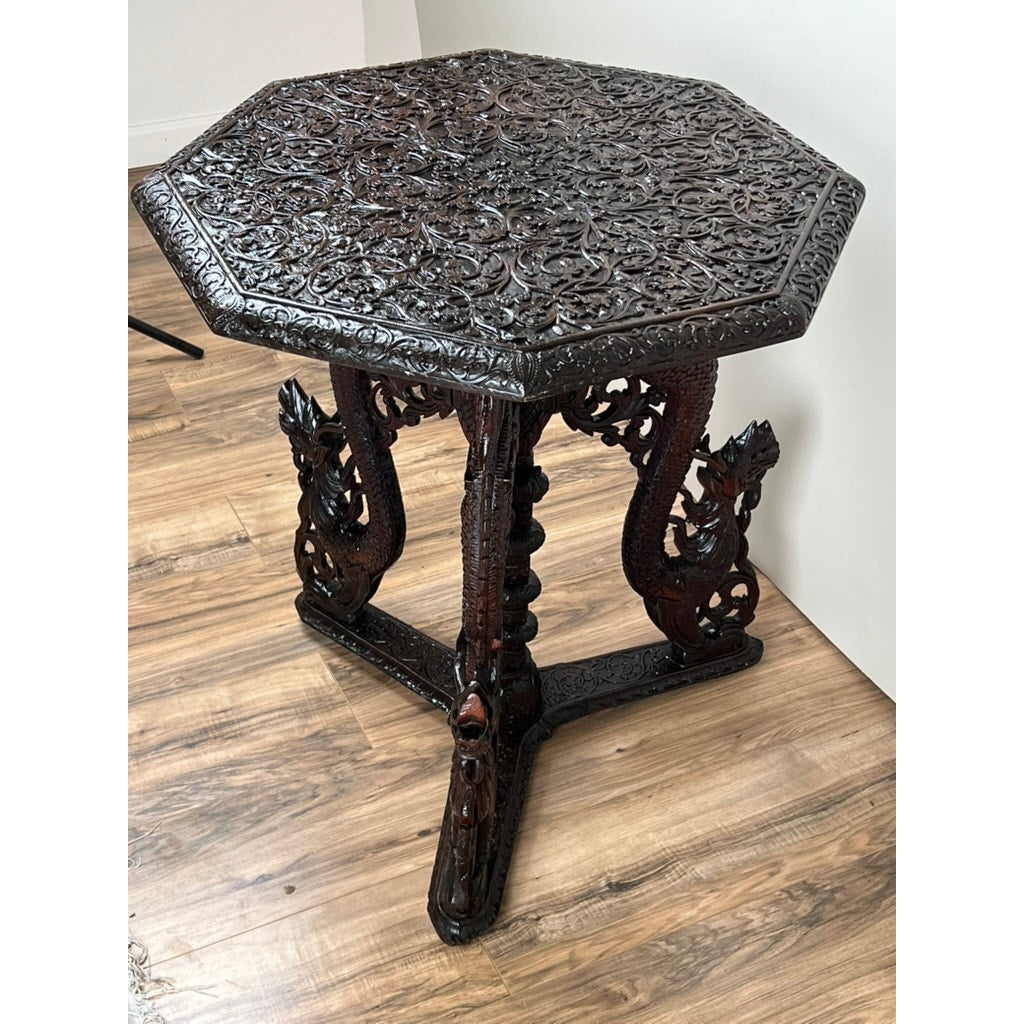 Antique Burmese Carved Dragon and Serpent Table c. 19th Century