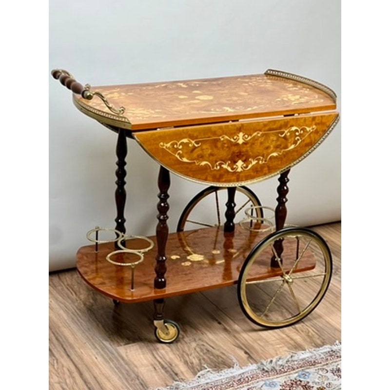 Vintage Fine Italian Burlwood Marquetry Tea Cart by Sorrento