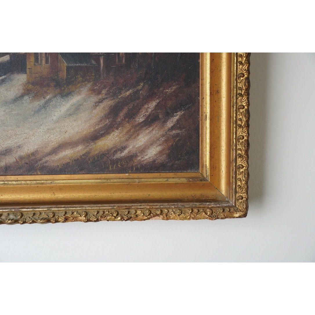 Antique Oil on Canvas “St. Theobalds Chapel” by Edna M. Austin, March 1892 Signed En Verso
