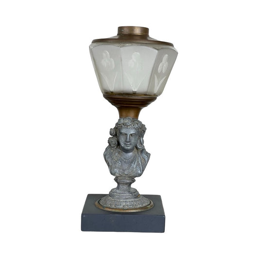 Antique Victorian Spelter “Jenny Lind” Oil Lamp c. Late 19th Century