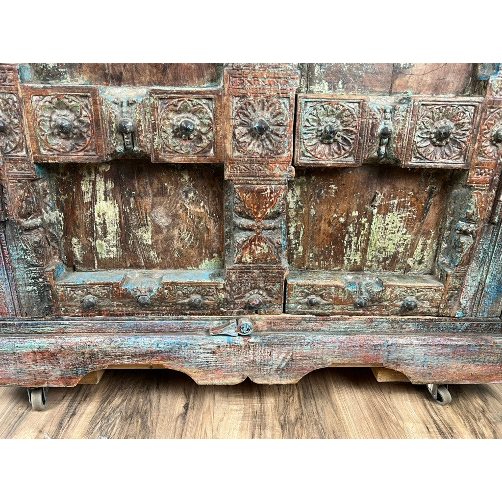 Repurposed Antique Indian Carved Door Armoire