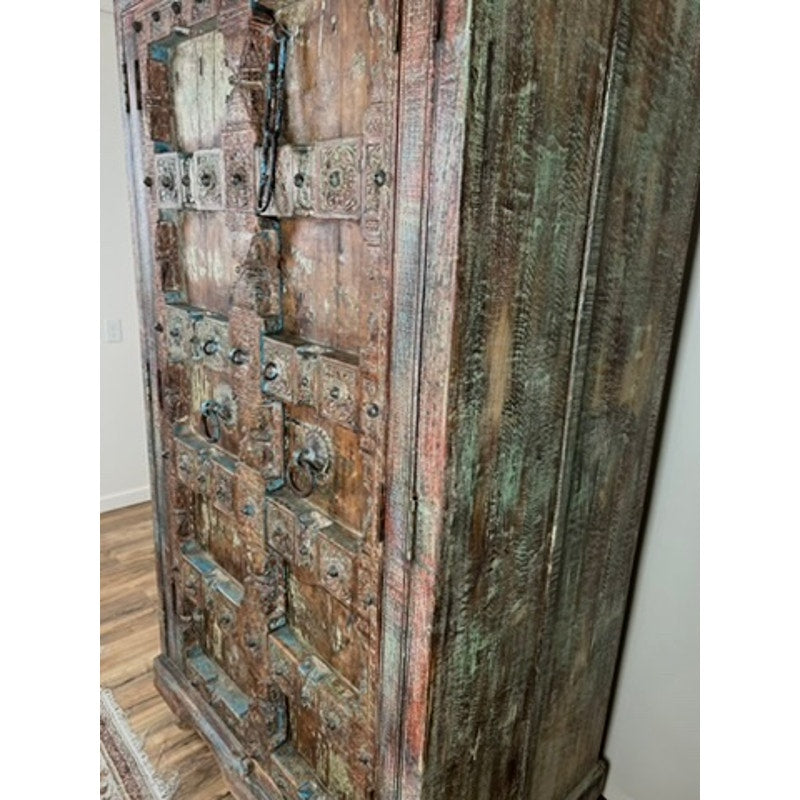 Repurposed Antique Indian Carved Door Armoire