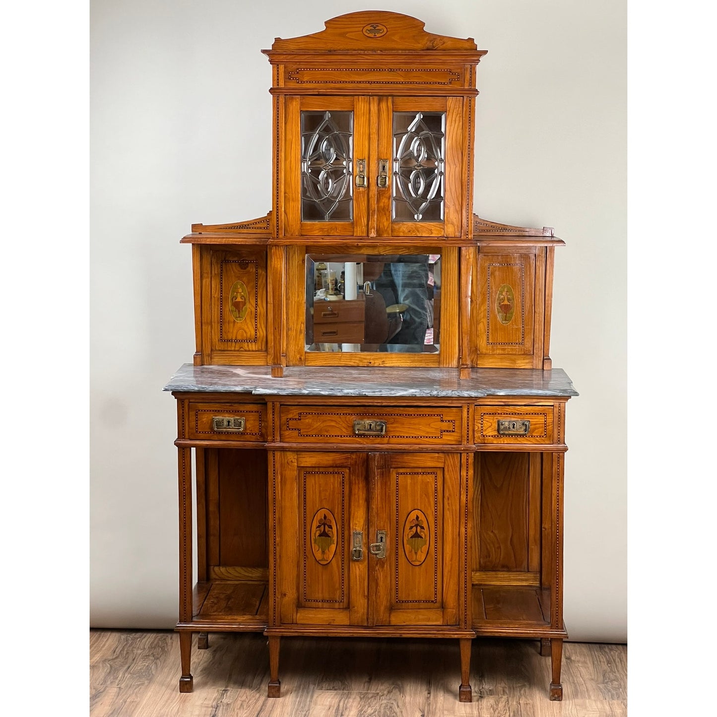 Antique Portuguese Eucalyptus Marble Top Buffet Server  Signed S.F. Lisboa c. Late 1800s