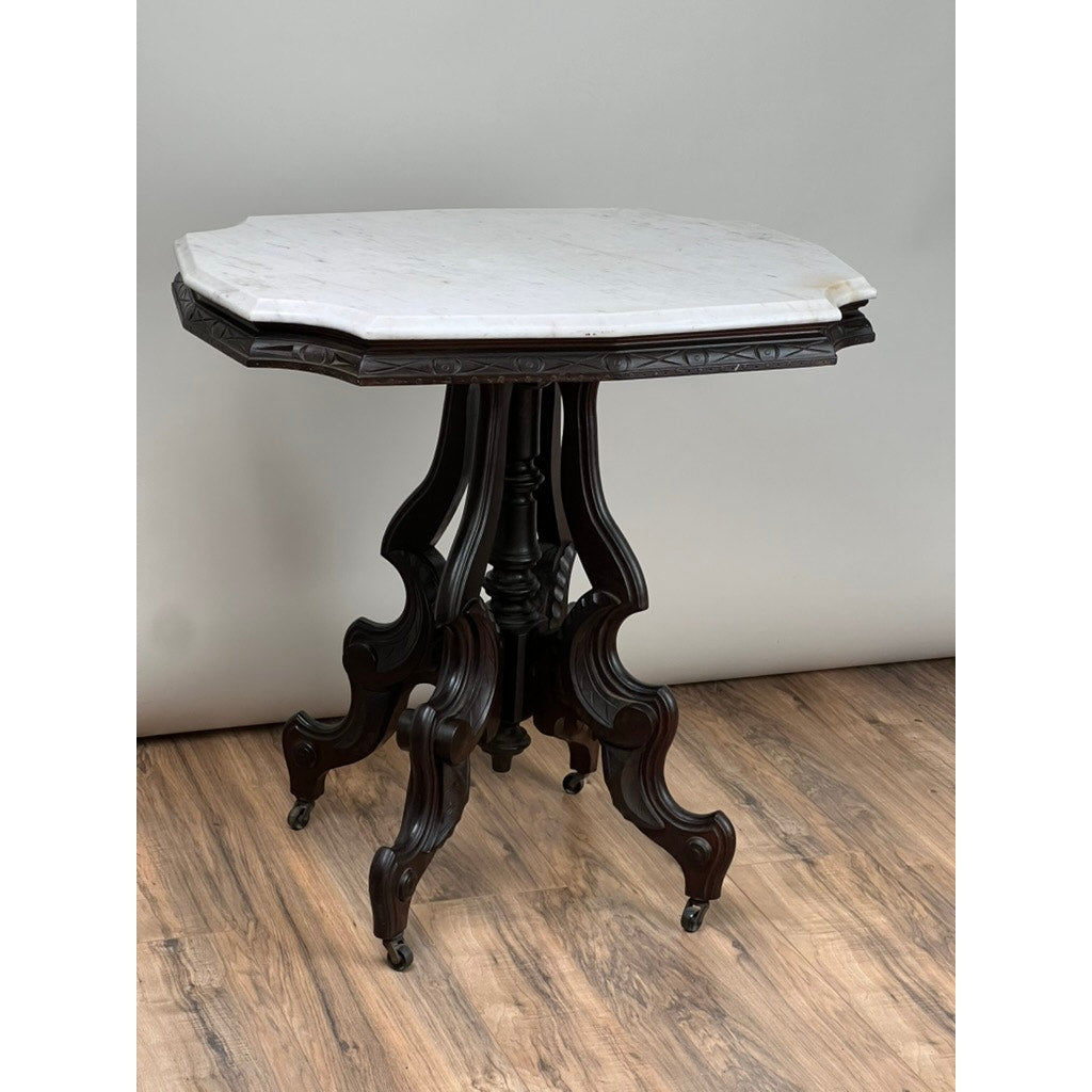 Antique Victorian Walnut Marble Top Stand c. 1890