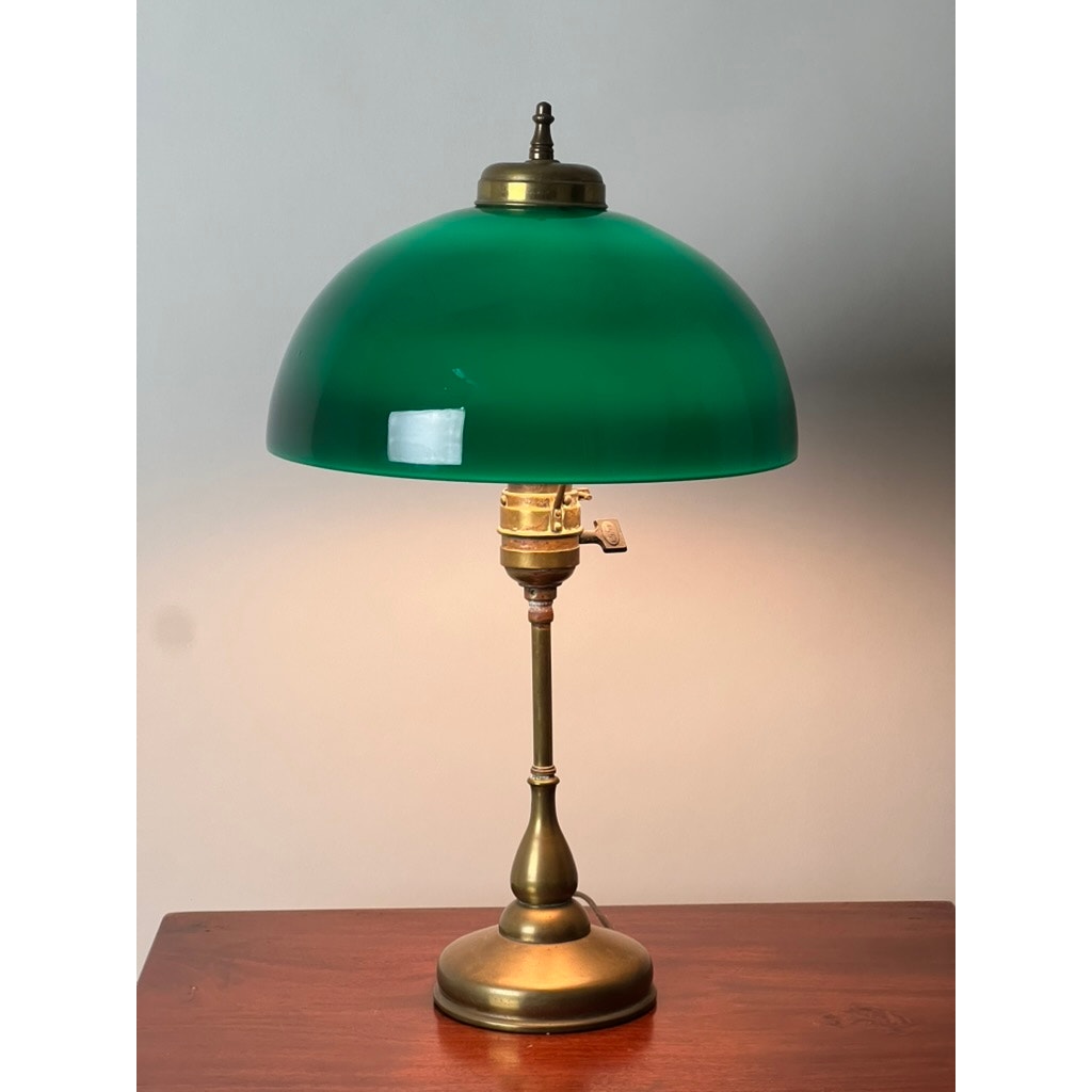 Antique Bankers Green Shade Emeralite Style Desk Lamp c. Early 20th Century