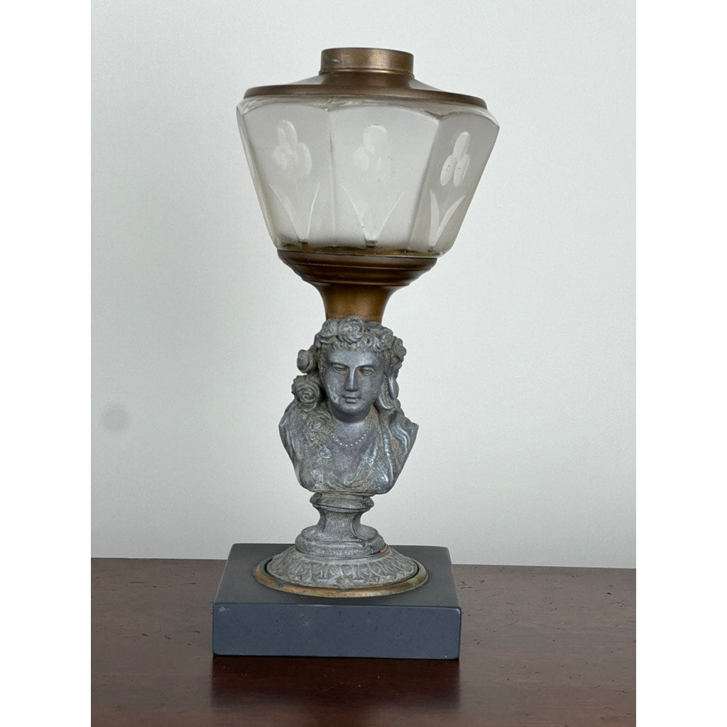 Antique Victorian Spelter “Jenny Lind” Oil Lamp c. Late 19th Century