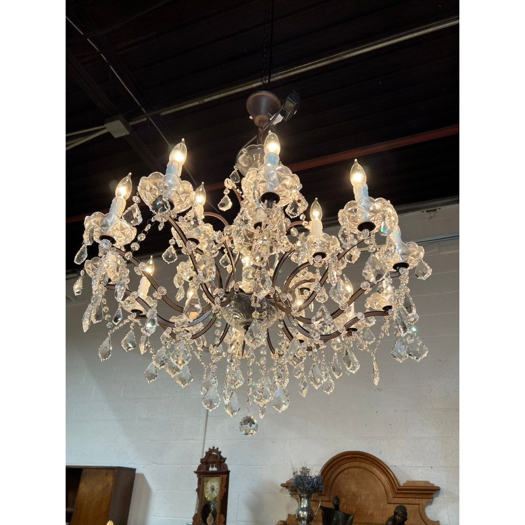 Vintage Restoration Hardware 18 Light Rococo Crystal Chandelier