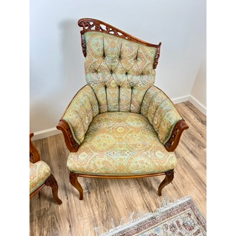 Vintage Pair Hollywood Regency Style Angel Wing Back Chairs