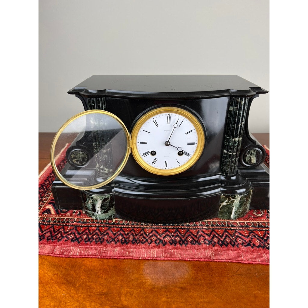 Antique Tiffany & Co. Carved Slate and Marble Mantle Clock Time and Strike c. Early 1900s