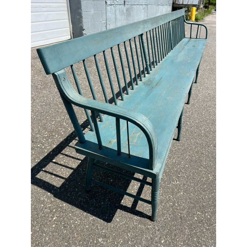 Antique 10’ Deacon’s Bench in Older Slate Blue Paint c. Mid 19th Century
