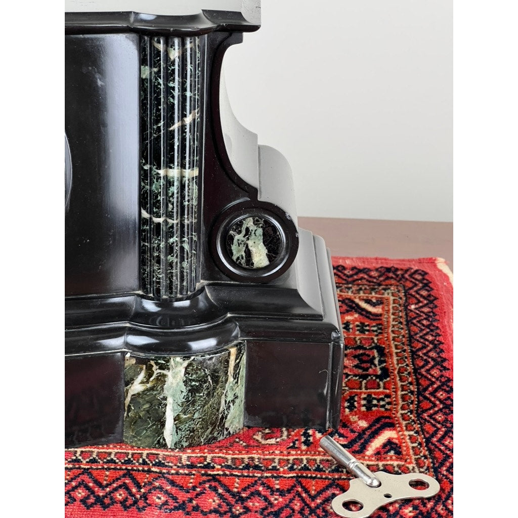 Antique Tiffany & Co. Carved Slate and Marble Mantle Clock Time and Strike c. Early 1900s