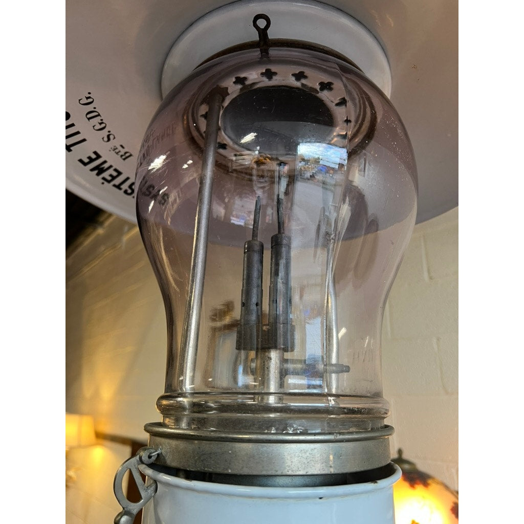 Antique French Industrial White Porcelain Gas Lamp “Systeme Tito Landi” c. 1900