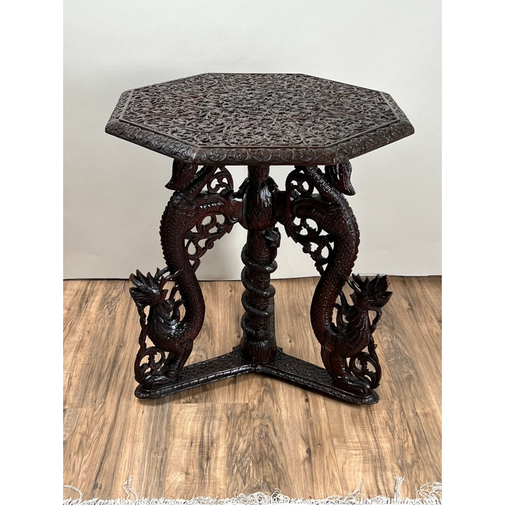Antique Burmese Carved Dragon and Serpent Table c. 19th Century