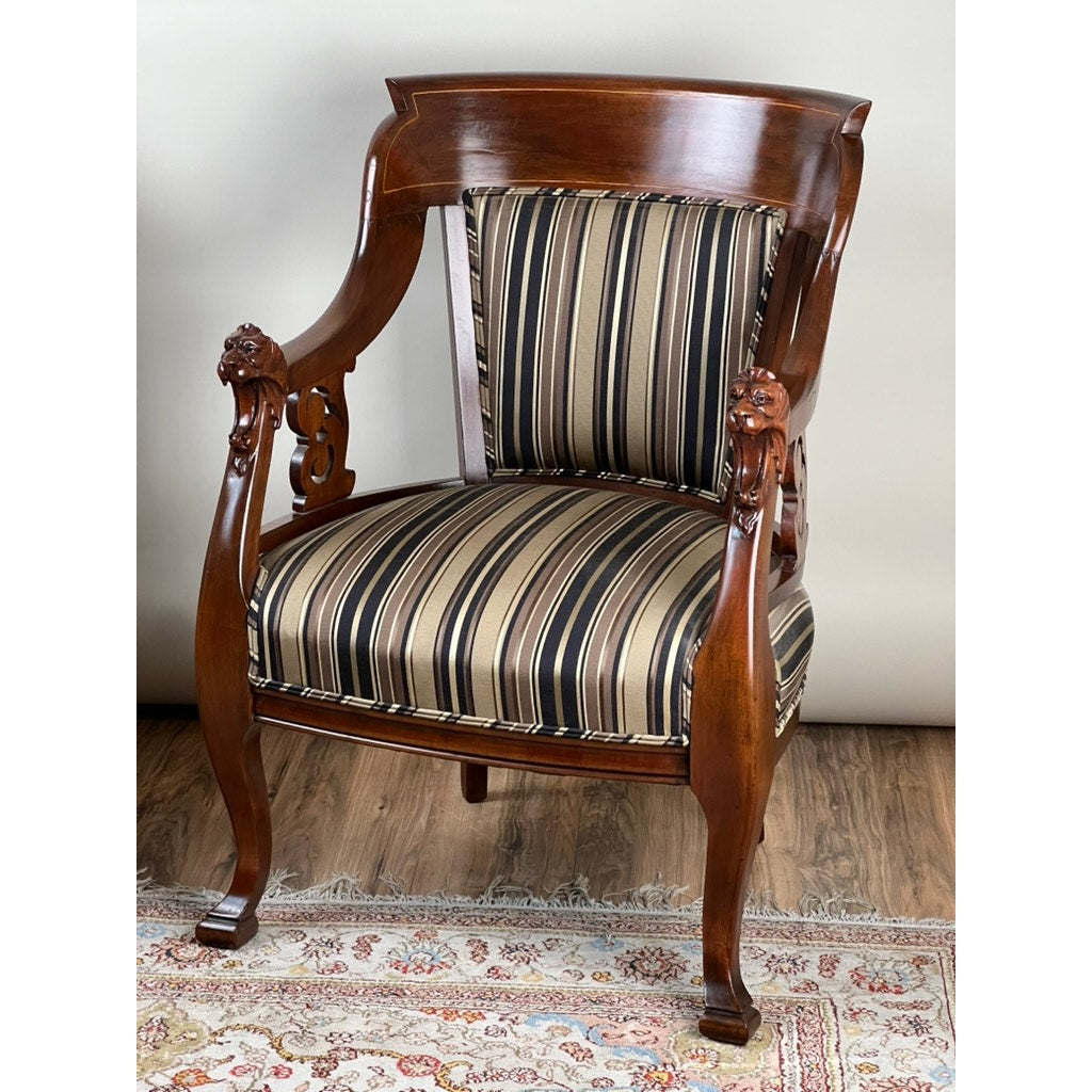 Vintage Mahogany Edwardian Style Lions Head His and Hers Parlor Chairs