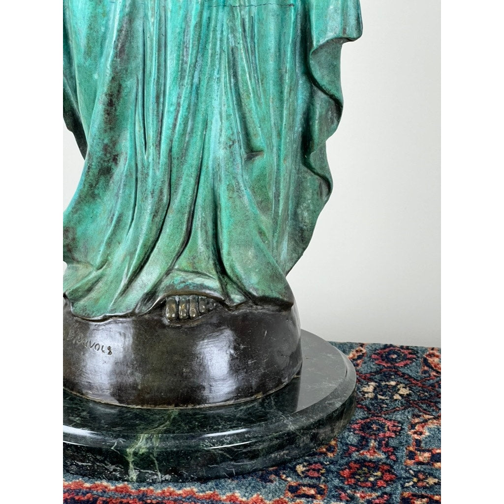 Vintage Patinated Bronze Sculpture “Sacred Heart” signed P. Duvois 27"h