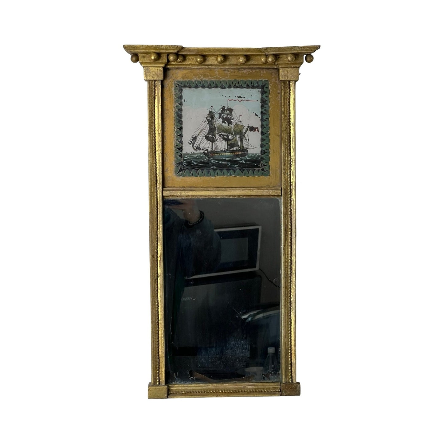 Antique Diminutive Reverse Painted Federal Wall Mirror c. 1820