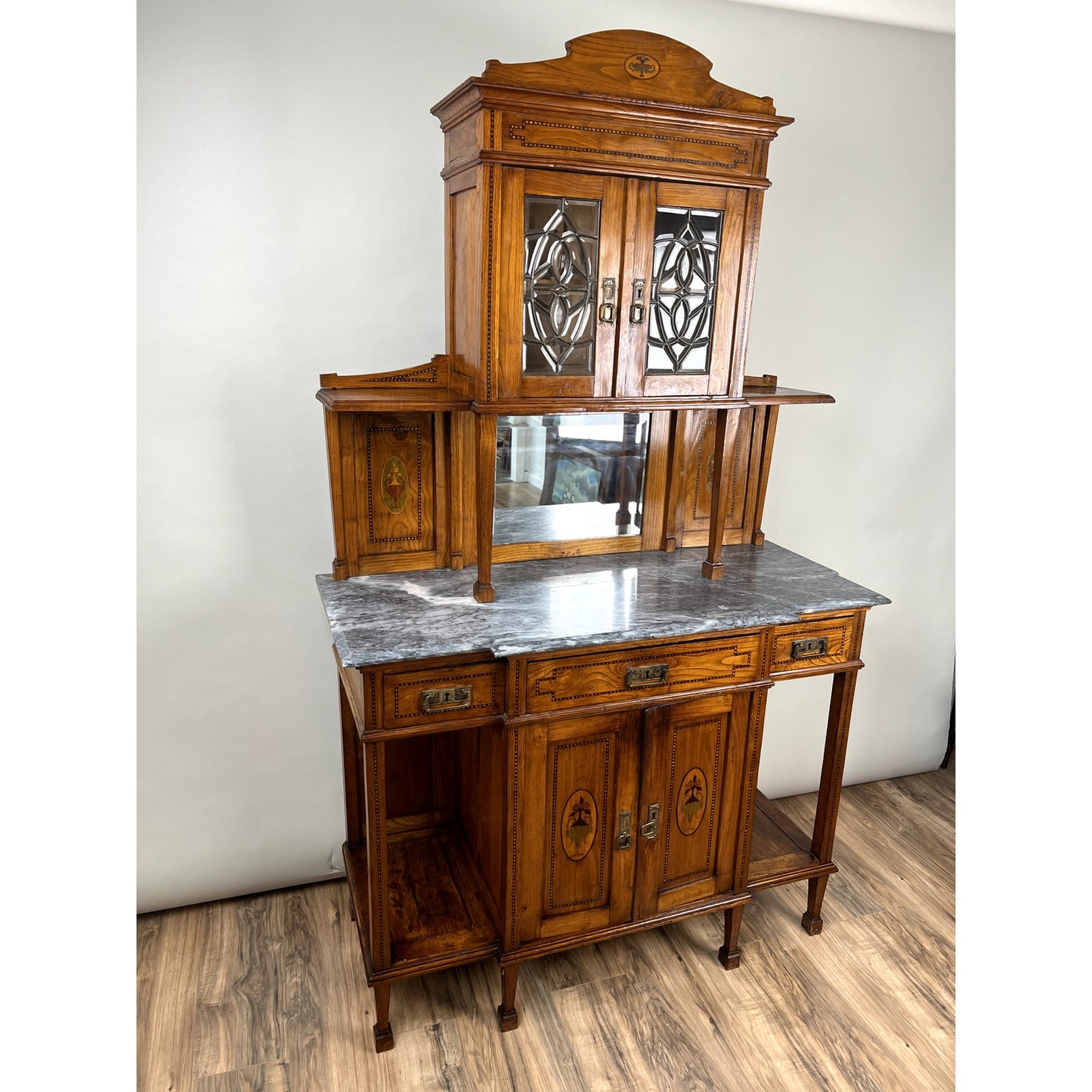 Antique Portuguese Eucalyptus Marble Top Buffet Server  Signed S.F. Lisboa c. Late 1800s