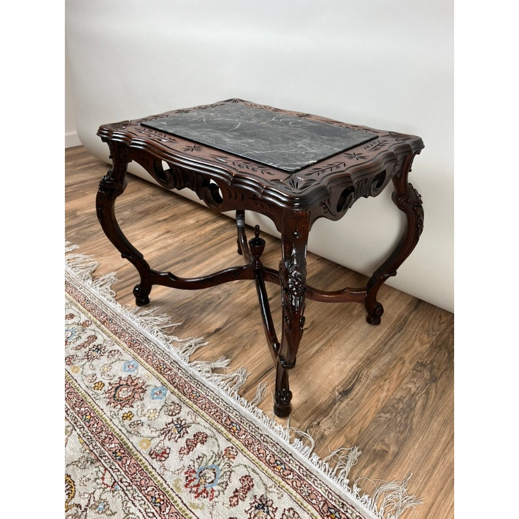Antique French Louis XV Black Marble Top Stand with X Stretcher c. late 19th C.