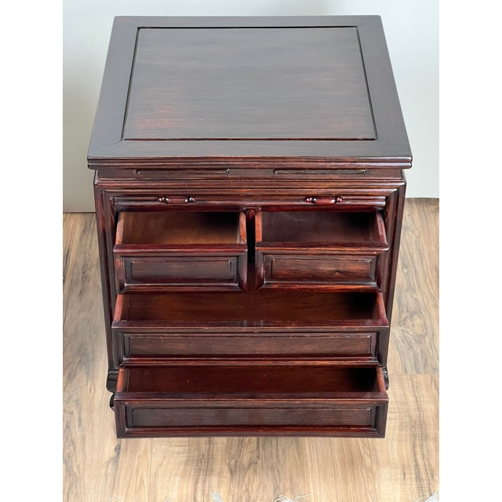 Vintage Pair Solid Rosewood Chinese Tambour Four Drawer End Tables
