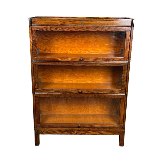 Antique Lundstrom Oak Three Stack Barrister Bookcase c. 1930