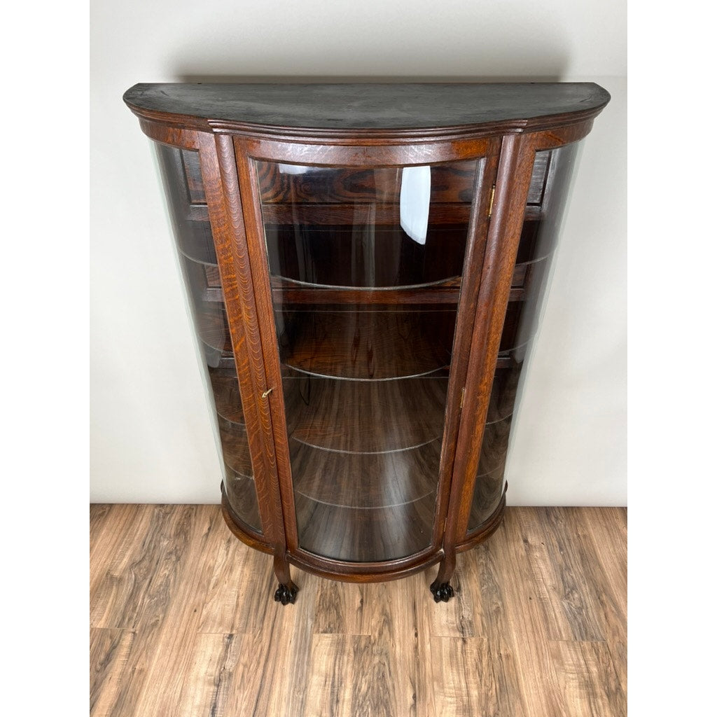 Antique Victorian Tiger Oak Paw Foot China Cabinet c. 1900