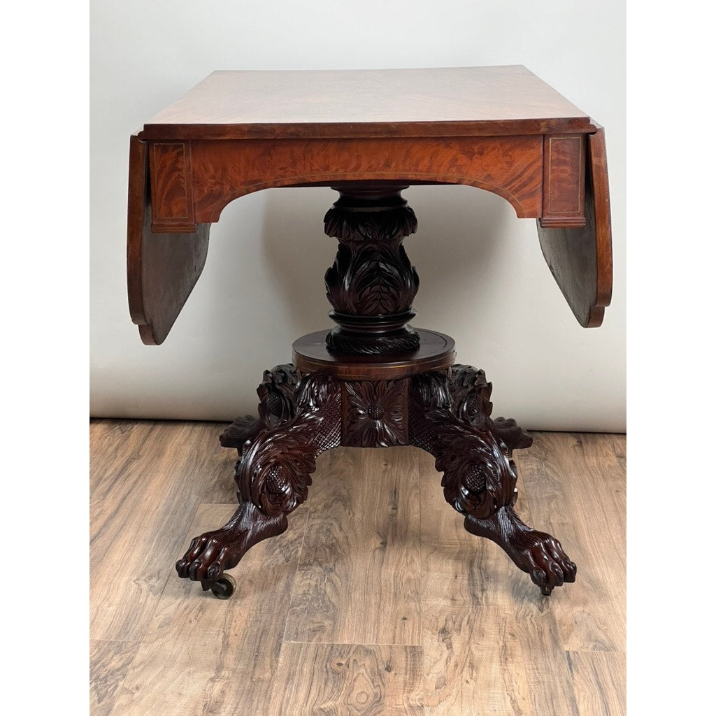 Antique New York Federal Period Mahogany Paw Foot Drop Leaf Table c. 1830