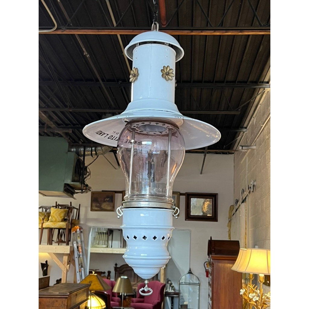 Antique French Industrial White Porcelain Gas Lamp “Systeme Tito Landi” c. 1900