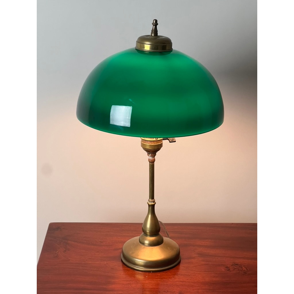 Antique Bankers Green Shade Emeralite Style Desk Lamp c. Early 20th Century