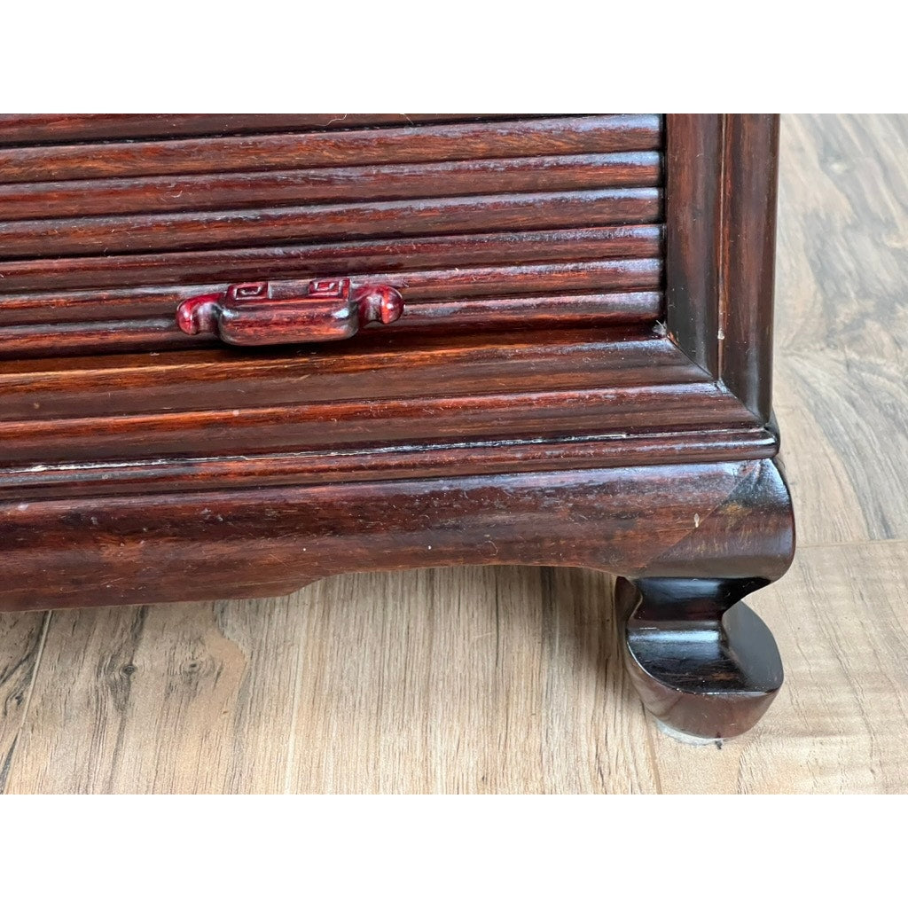 Vintage Pair Solid Rosewood Chinese Tambour Four Drawer End Tables
