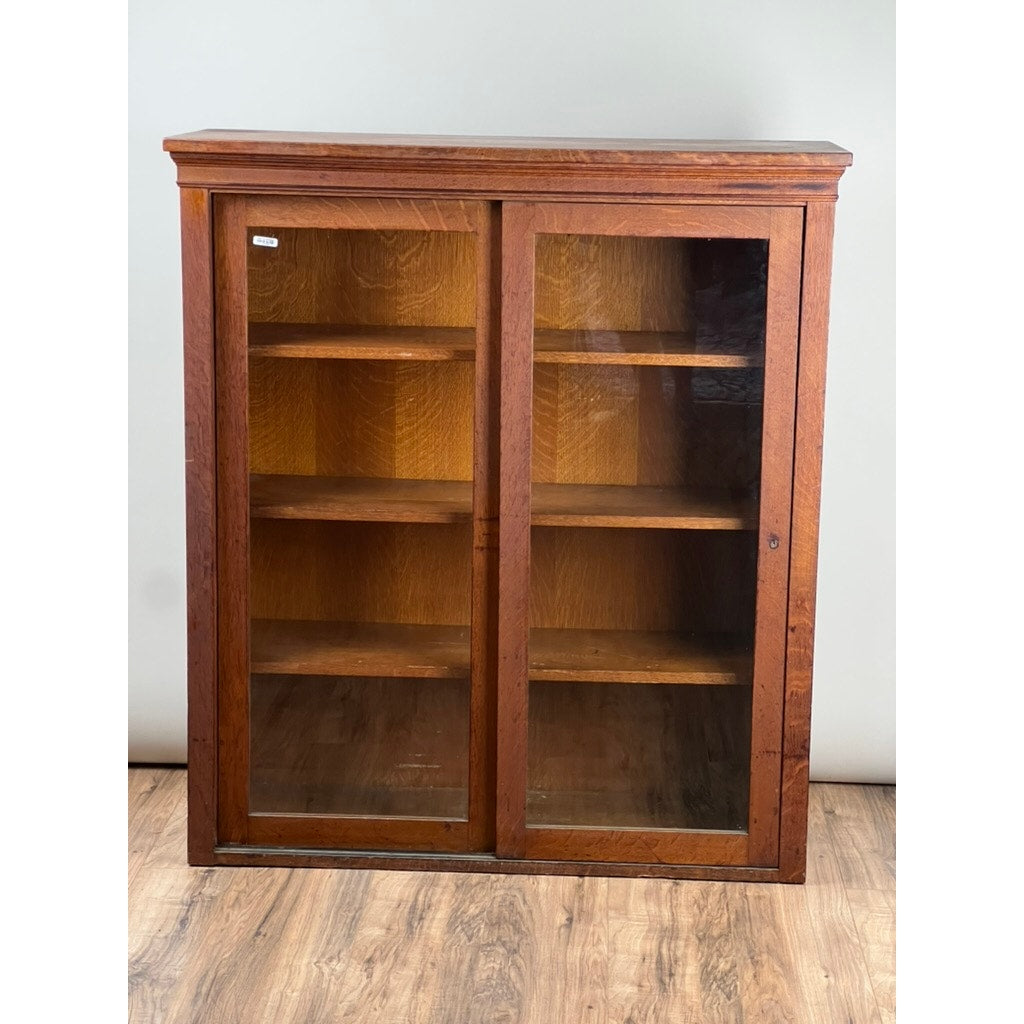 Antique Tiger Oak Glass Door Bookcase c. 1920