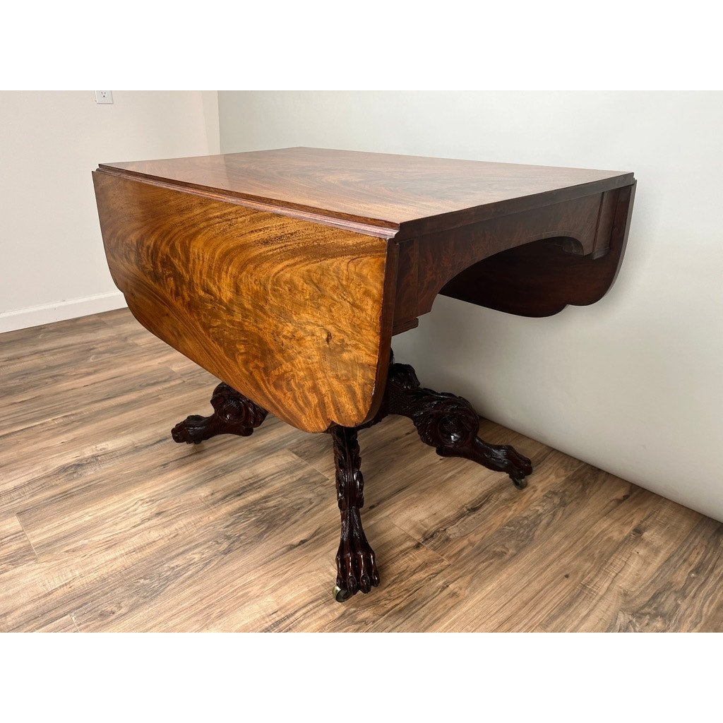 Antique New York Federal Period Mahogany Paw Foot Drop Leaf Table c. 1830