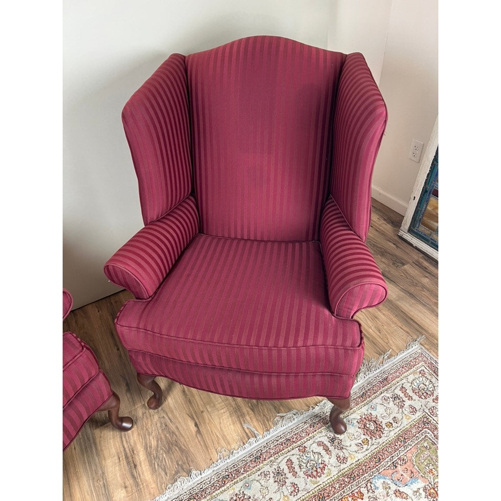 Vintage Pair Burgandy Wing Back Chairs by Hamilton House
