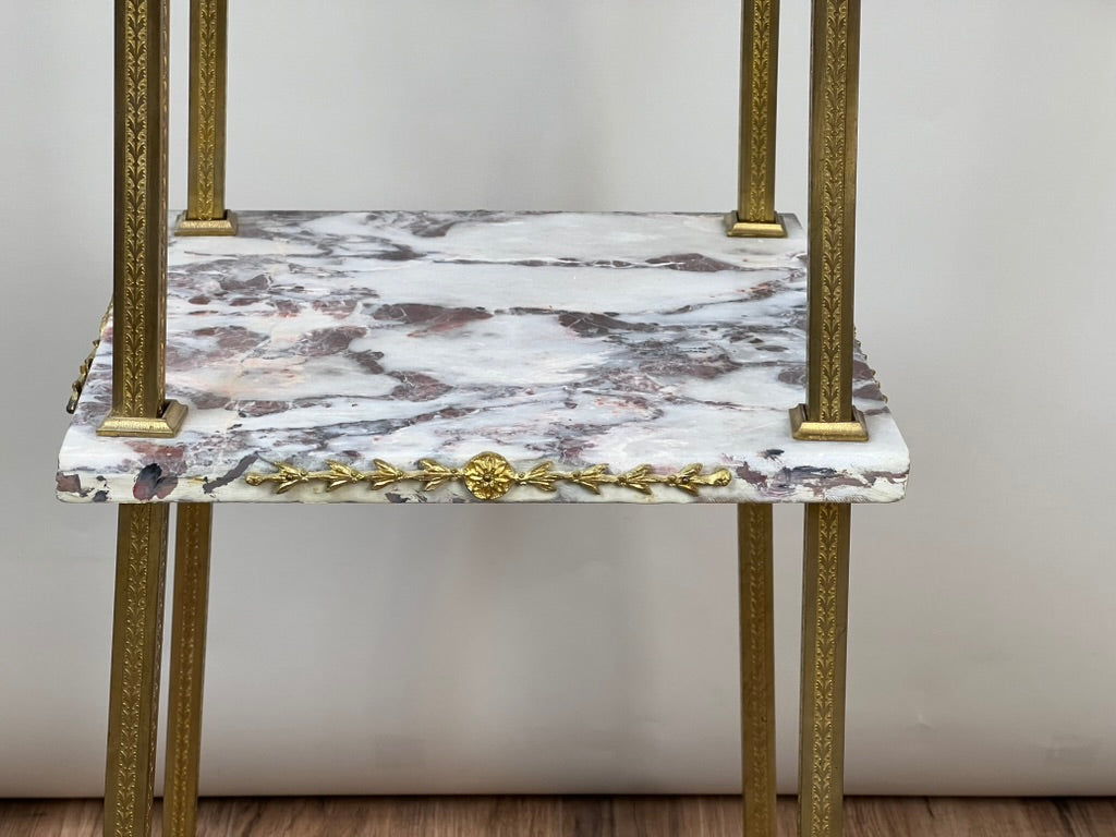 Vintage Early 20th Century Louis XV Two Tier Brass and Marble Plant Stand