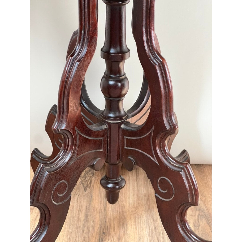 Antique Victorian Black Walnut Rococo Revival Marble Top Table c. 1860