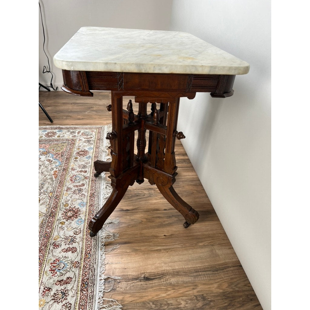 Antique Walnut Eastlake Victorian Tetrapod Marble Top Table c. 1880