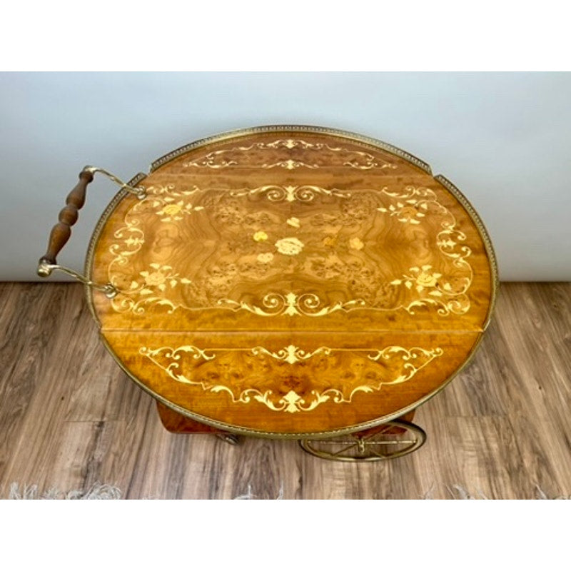 Vintage Fine Italian Burlwood Marquetry Tea Cart by Sorrento