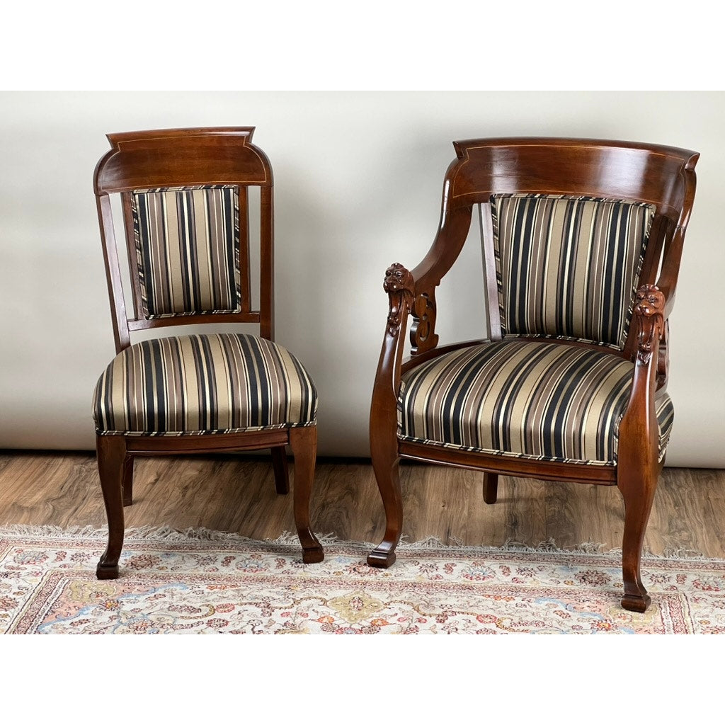 Vintage Mahogany Edwardian Style Lions Head His and Hers Parlor Chairs