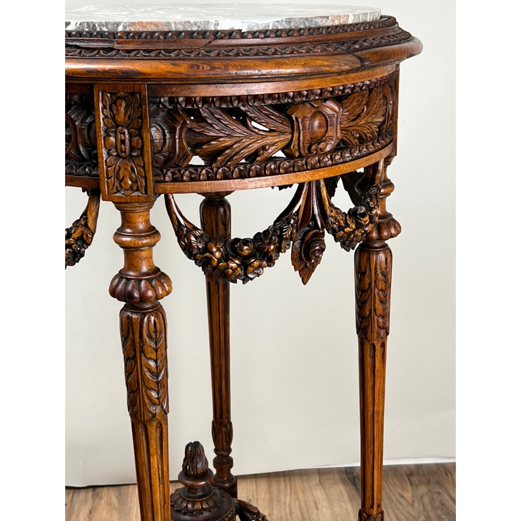 Antique Louis XVI Style Marble Top Side Table Hand Carved in Belgium c. Late 19th Century